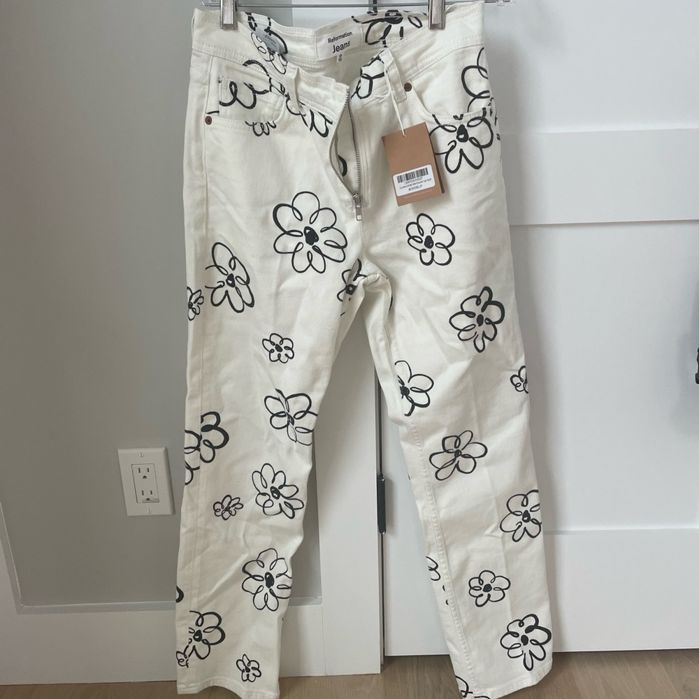 Reformation Julianna Zip Mid Rise Straight Leg Jeans